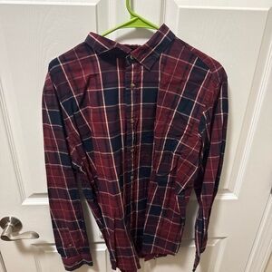 Old Navy Men's Casual Plaid Shirt - Burgundy and Navy